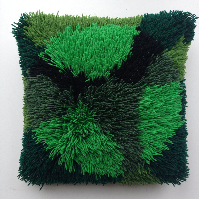 CUSHION, 1970s Green Shagpile